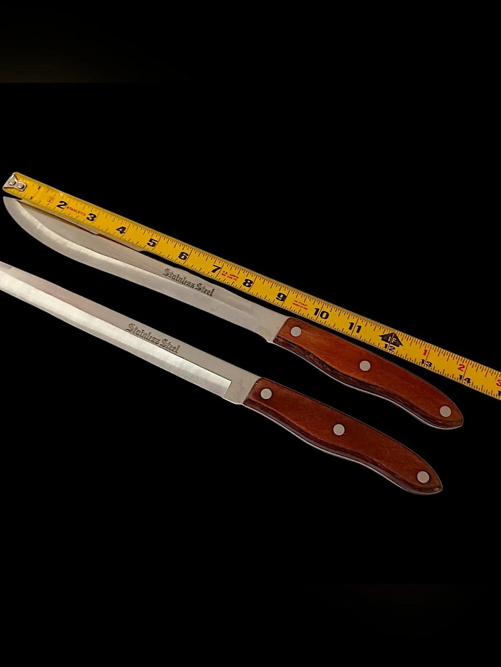 2 Interpur Japan Carving Knives Stainless Steel Blades Wood Handles Full Tang